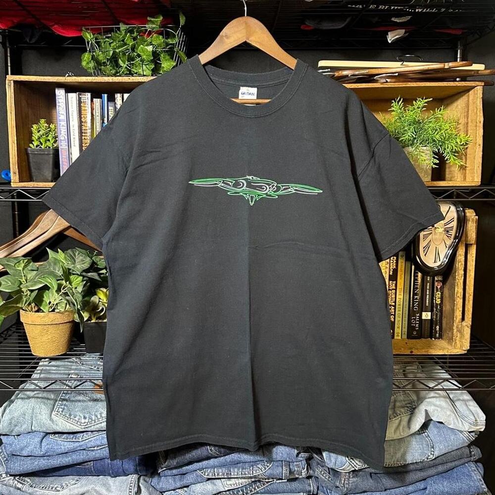 Vintage Y2K Car Show Skater Tee Shirt Mens XL Black Green Double Sided Surf Tee